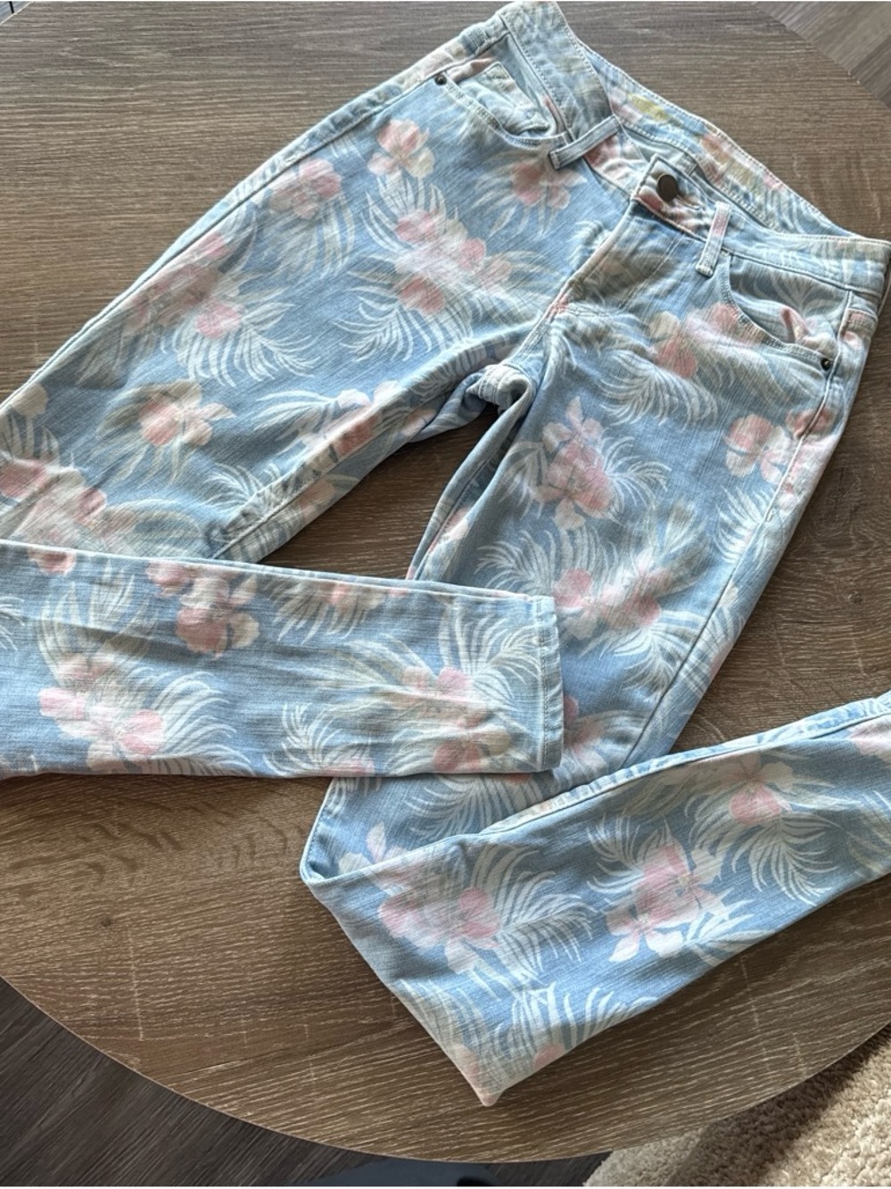 Old Navy Light Blue Skinny Jeans with Pink Floral Print